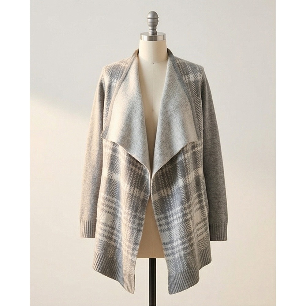 Lands End MP Gray Plaid Drape Neck Wool Cashmere Blend Cardigan Petite
Medium